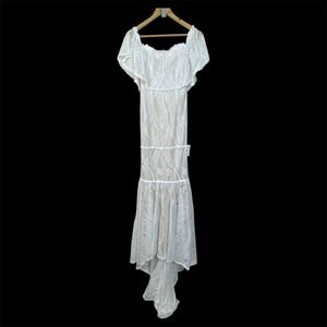 Lulus White Lace Off Shoulder Ruffle Maxi Dress Boho‎ Beach Wedding Bridal